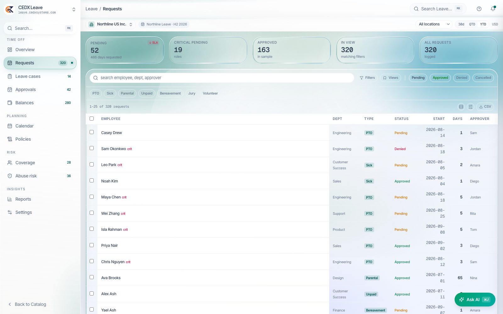 CEDX Leave Requests screen.
