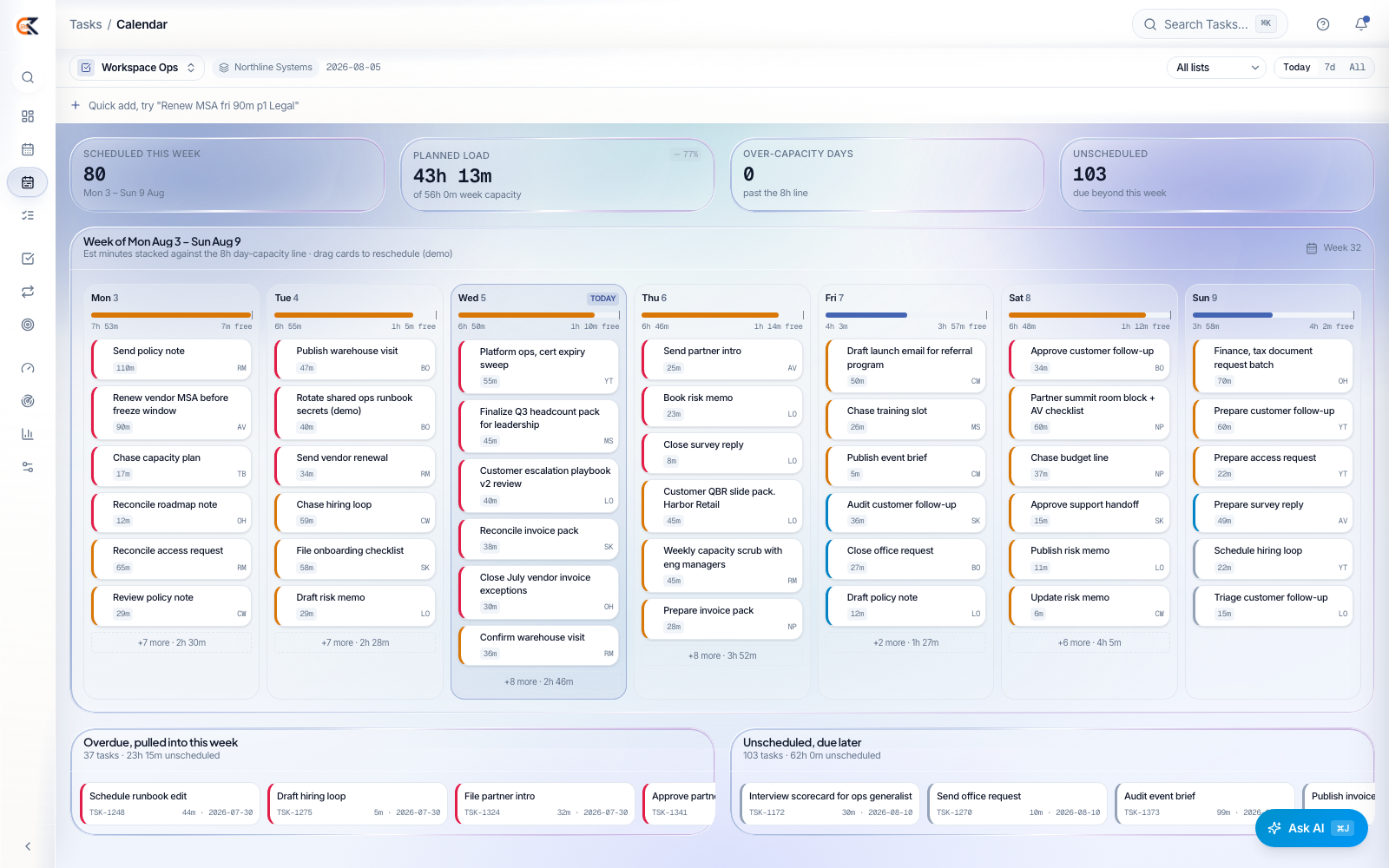A calendar that shows the overflow